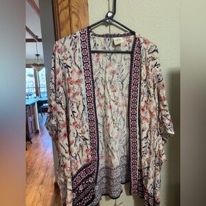 Flowered boho shawl with tassels, size M